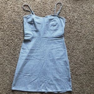 Blue and white vertical striped dress